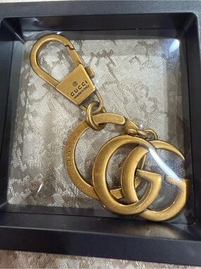 Gucci Brass-Tone Double G Key Ring / bag charm in Antique Gold